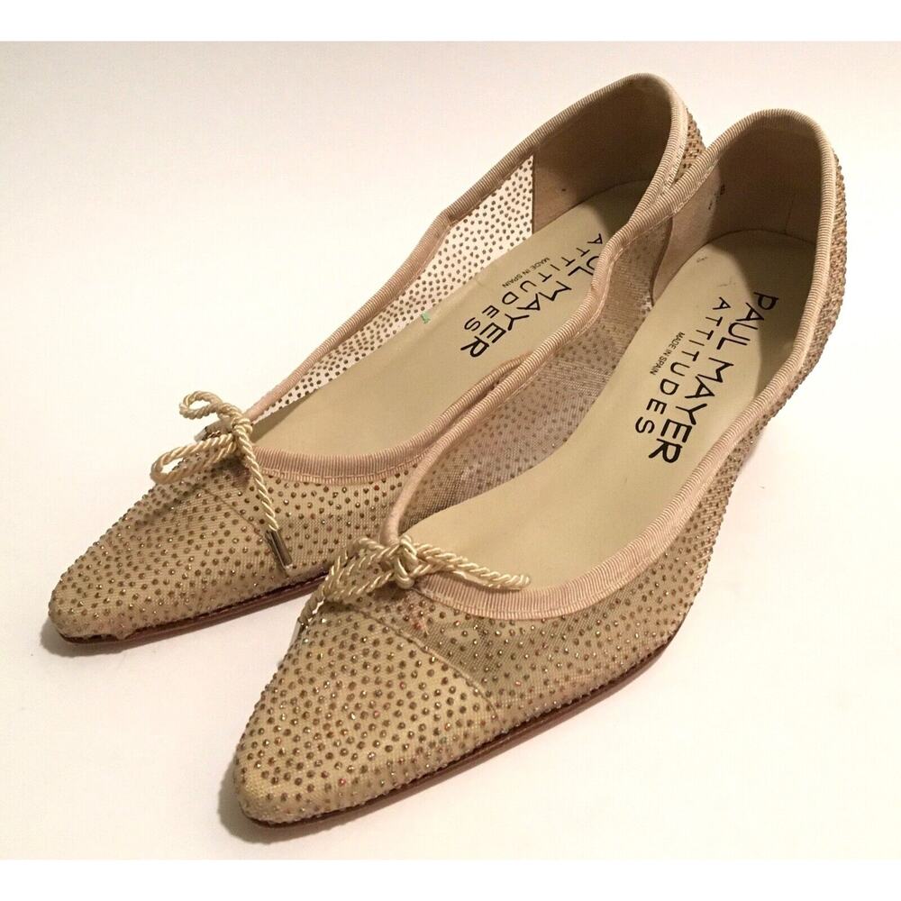 PAUL MAYER Attitudes Royal M Riviera Woman's Size 6.5 Beige Glitter Kitten Heels - Picture 2 of 7